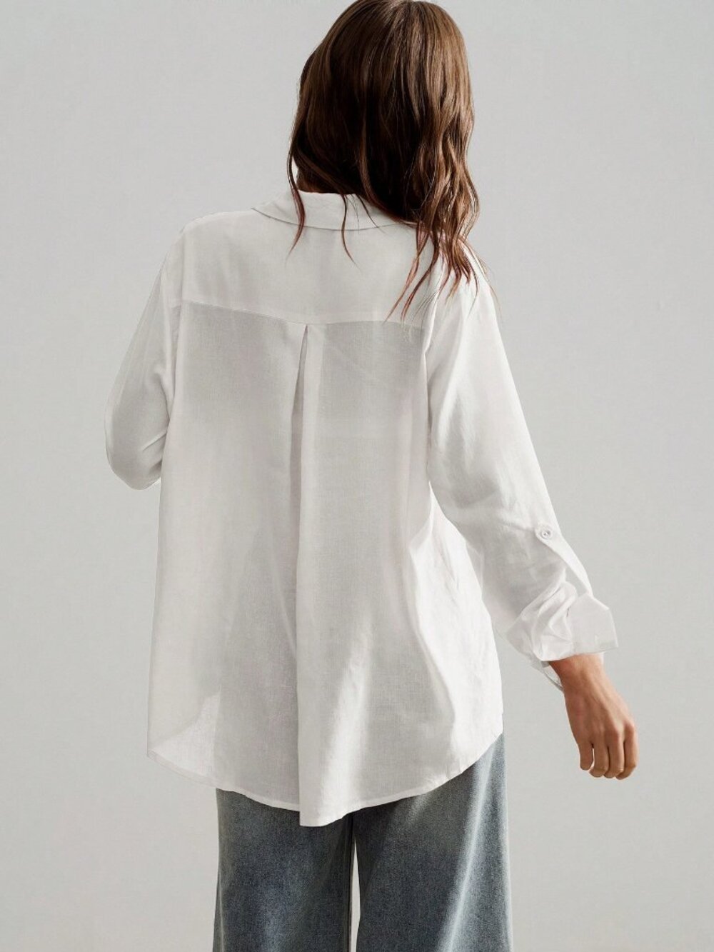 White Casual Women's Linen Long Sleeve button down Shirt - Picture 2 of 6